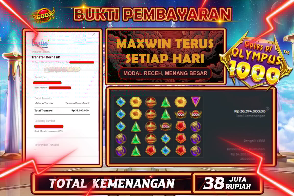 INDOWD JACKPOT SLOT GATES OF OLYMPUS 1000  Rp.38.000.000,- LUNAS
