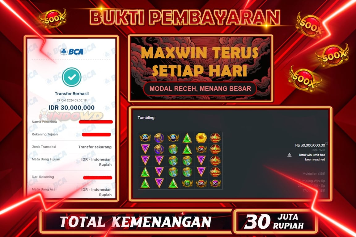 INDOWD JACKPOT SLOT GATES OF OLYMPUS 1000 Rp.30.000.000,- LUNAS