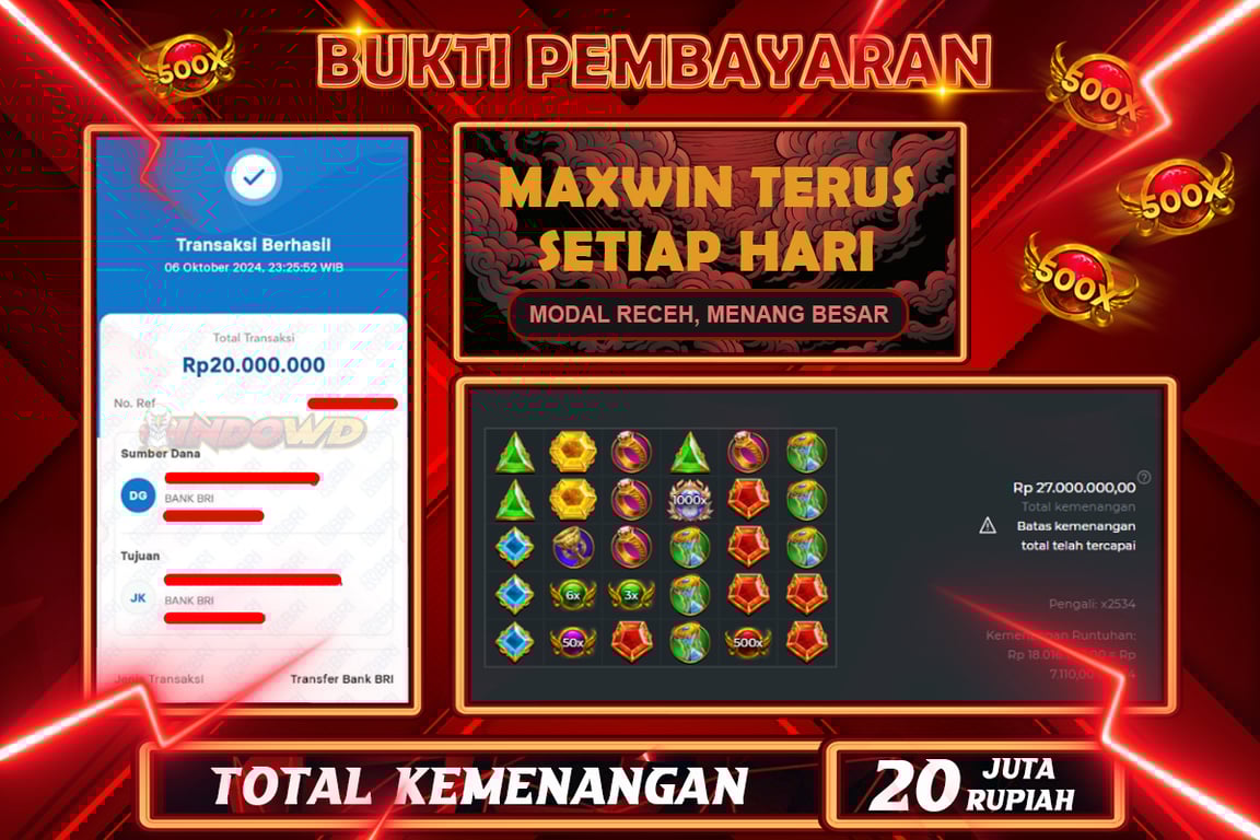 INDOWD JACKPOT SLOT GATES OF OLMYPUS 1000 Rp.20.000.000,- LUNAS