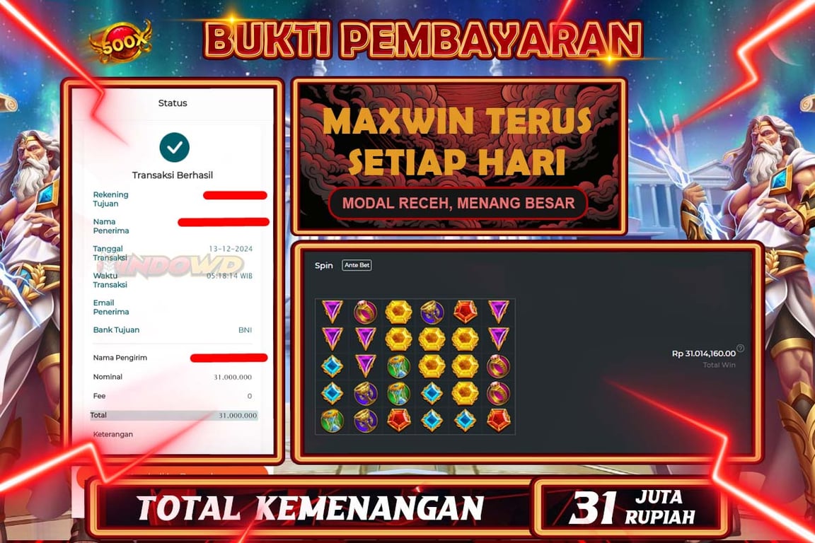 INDOWD JACKPOT SLOT GATES OF OLYMPUS 1000  Rp.31.000.000,- LUNAS