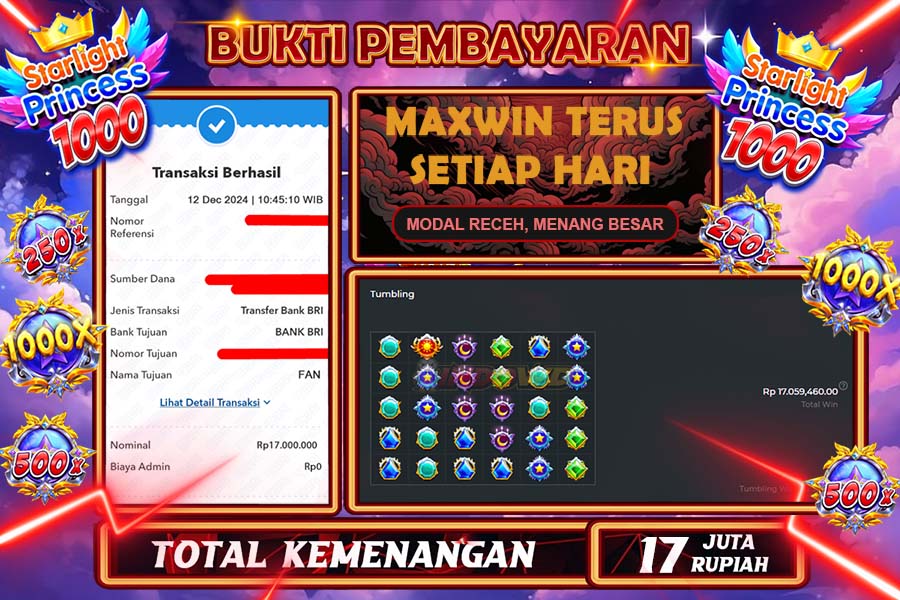 INDOWD JACKPOT SLOT STARLIGH PRINCES 1000 Rp.17.000.000,- LUNAS
