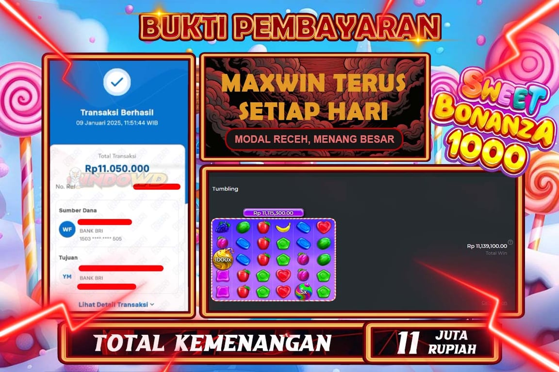 INDOWD JACKPOT SLOT SWEET BONANZA 1000 Rp 11.050.000,- LUNAS