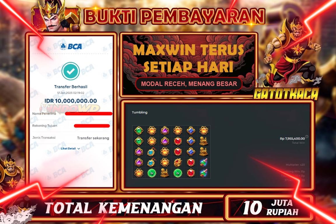 INDOWD JACKPOT SLOT GATES OF GATOT KACA 1000 Rp.10.000.000,- LUNAS