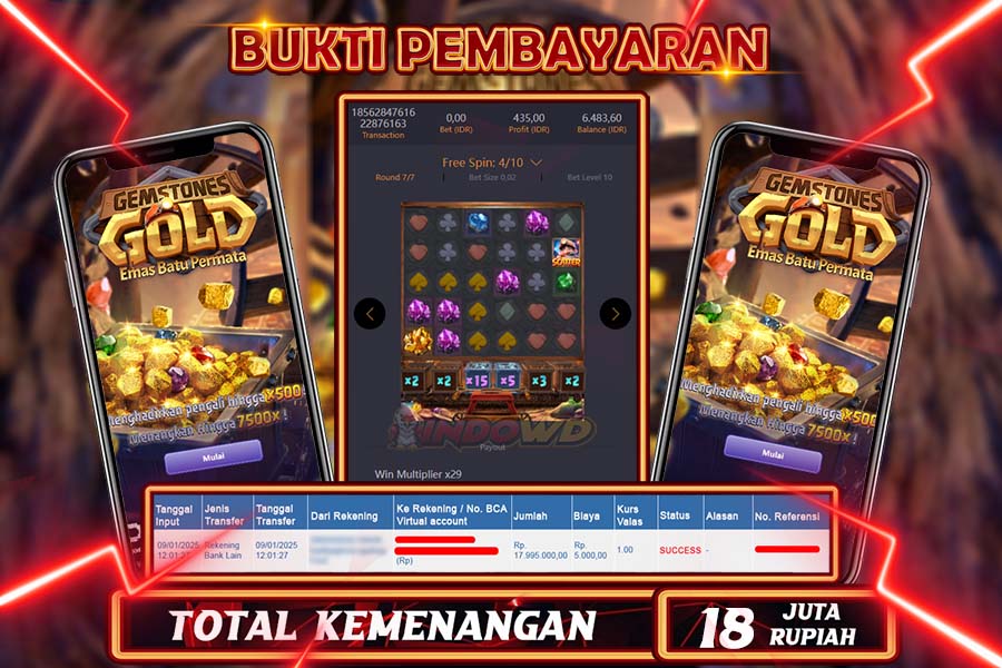 INDOWD JACKPOT SLOT GEMSTONES GOLD Rp 18.000.000,- LUNAS