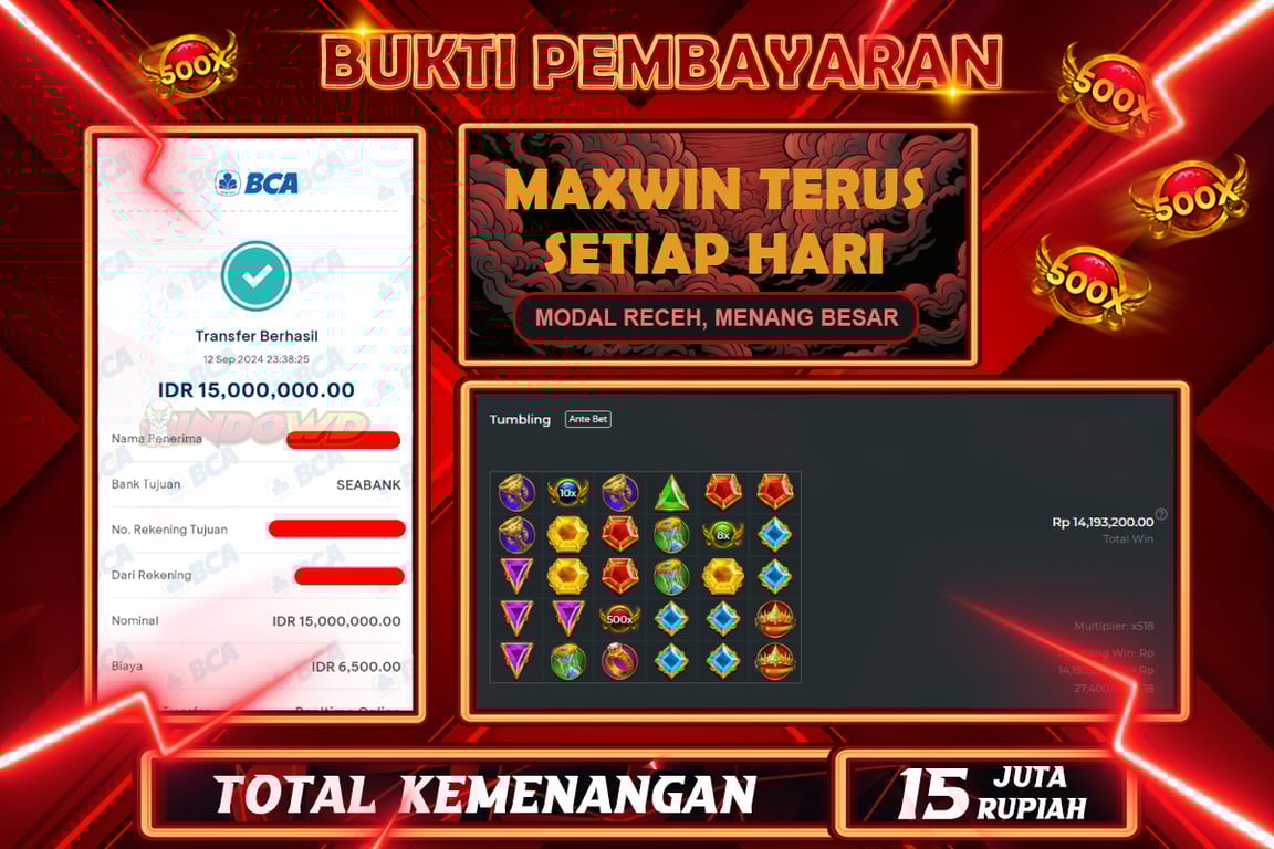 INDOWD JACKPOT SLOT GATES OF OLYMPUS 1000 Rp.15.000.000,- LUNAS