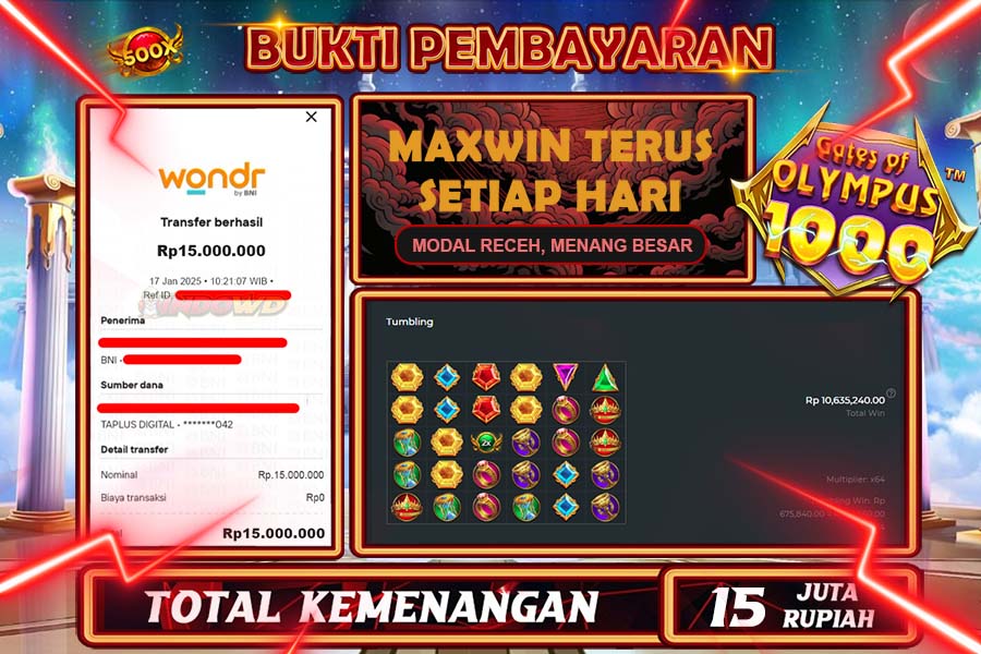 INDOWD JACKPOT SLOT GATES OF OLYMPUS 1000 Rp.15.000.000,- LUNAS
