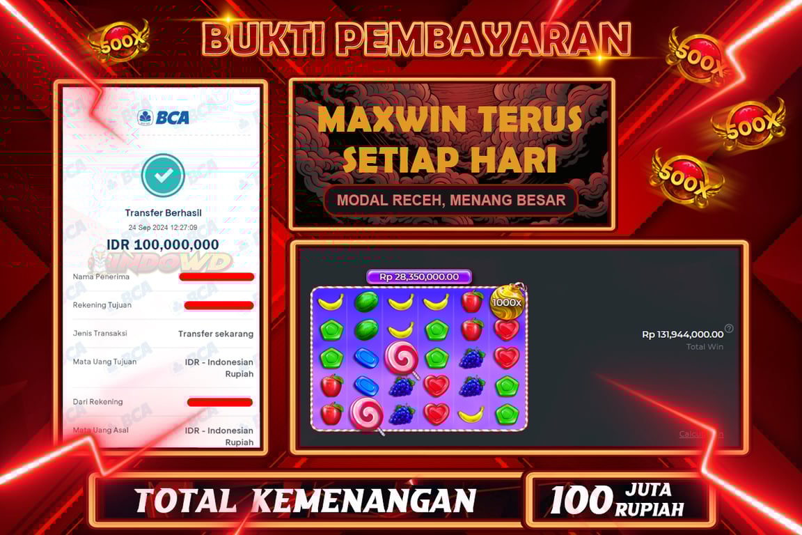 INDOWD JACKPOT SLOT SWEET BONANZA 1000 Rp.100.000.000,- LUNAS