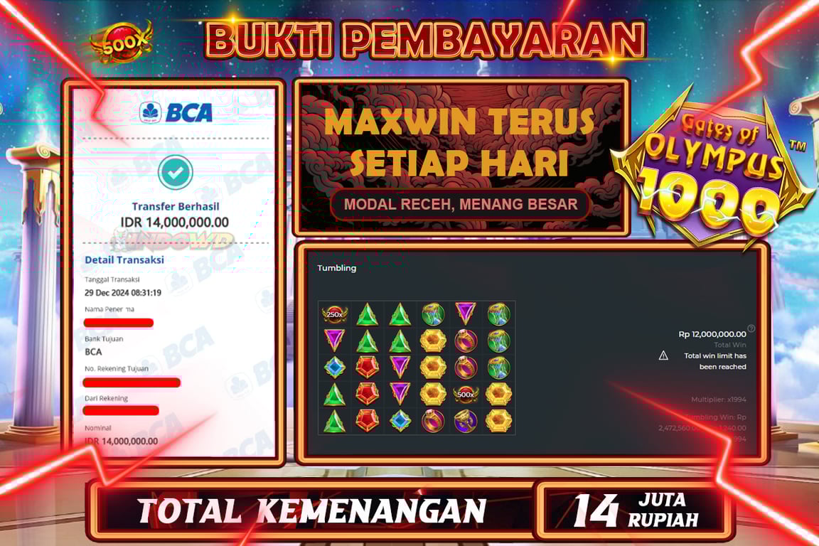 INDOWD JACKPOT SLOT GATES OF OLYMPUS 1000 Rp14.000.000,- LUNAS