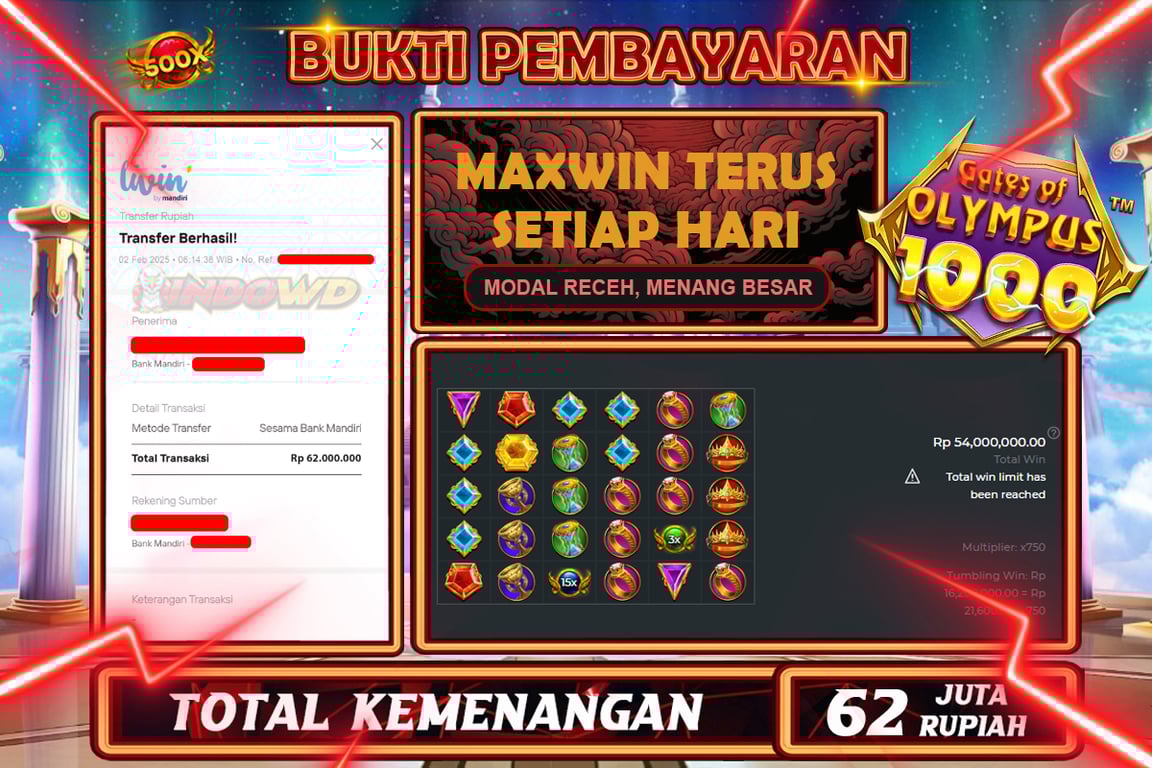 INDOWD JACKPOT SLOT GATES OF OLYMPUS 1000 Rp.62.000.000,- LUNAS