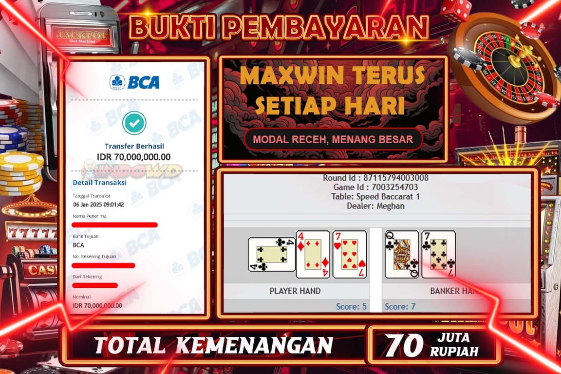 INDOWD JACKPOT PP - CHINESE SPEED BACCARAT 1 Rp.70.000.000,- LUNAS