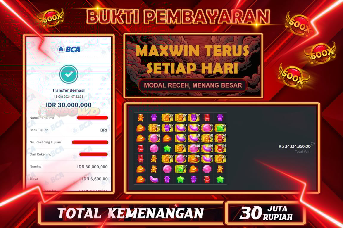 INDOWD JACKPOT SLOT SUGAR RUSH Rp.30.000.000,- LUNAS