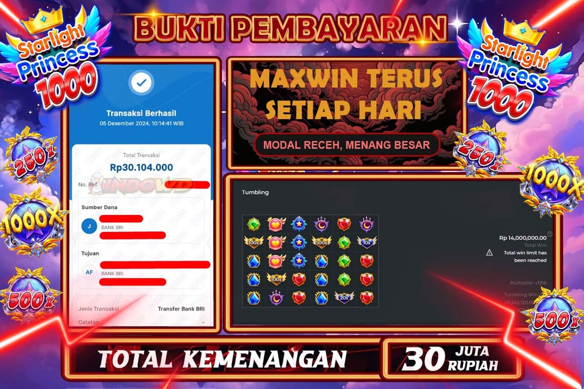 INDOWD JACKPOT SLOT STAR LIGHT PRINCESS 1000 Rp.30.000.000,- LUNAS