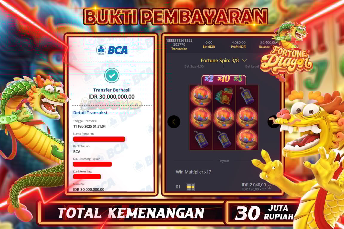 INDOWD JACKPOT SLOT FORTUNE DRAGON Rp30.000.000,- LUNAS