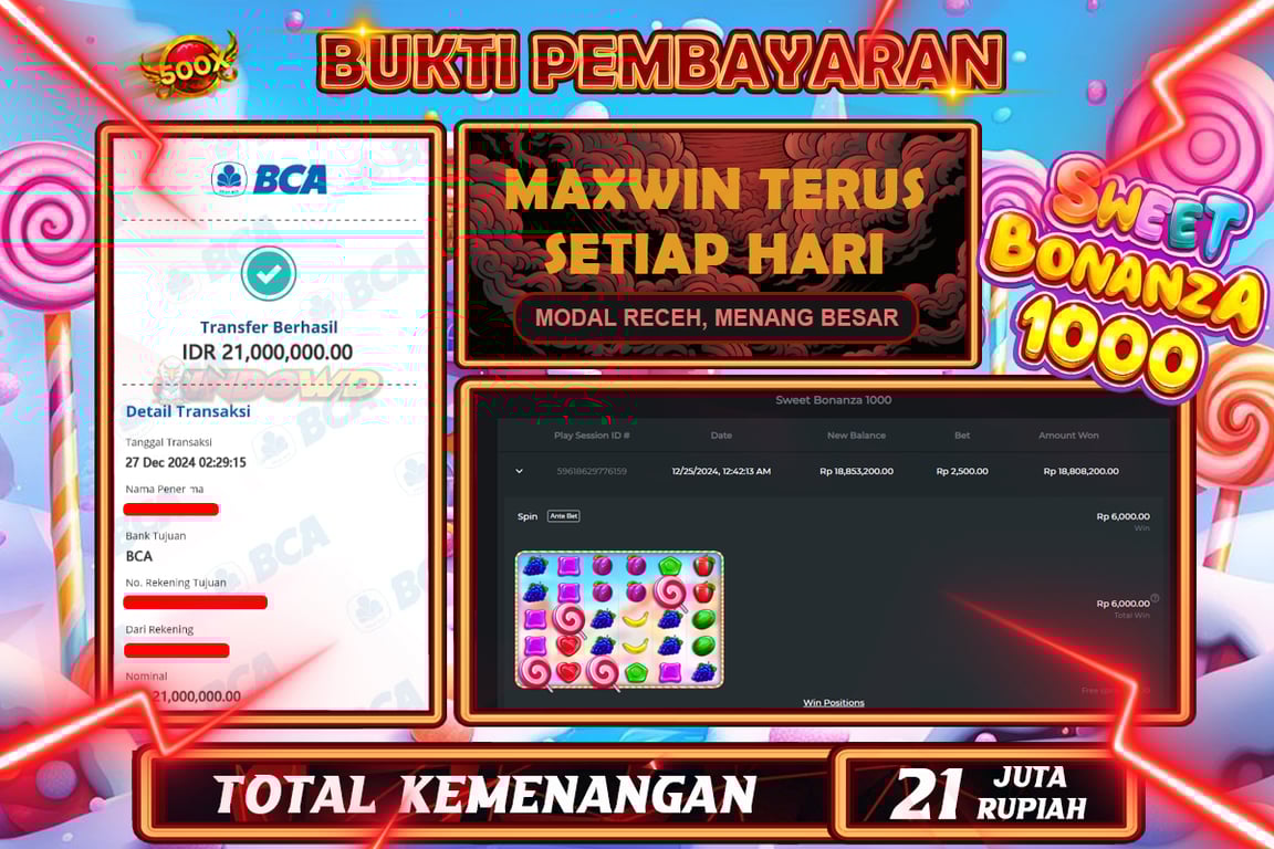 INDOWD JACKPOT SLOT SWEET BONANZA 1000 Rp21.000.000,- LUNAS