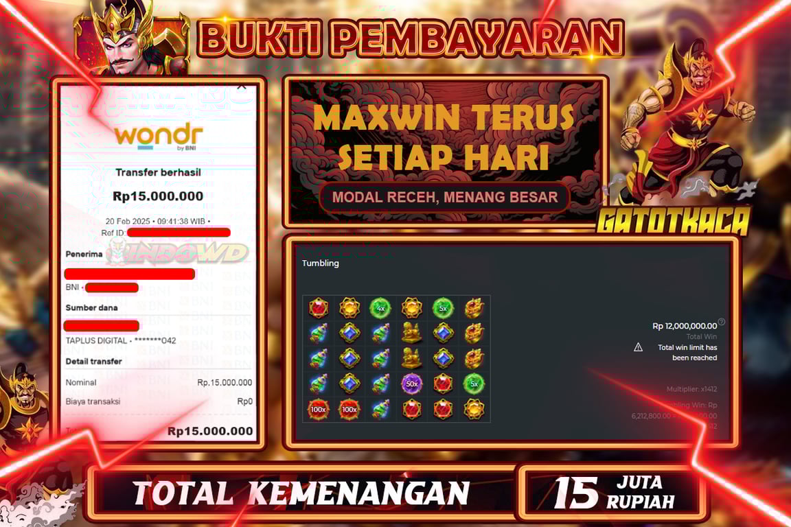 INDOWD JACKPOT SLOT GATES OF GATOT KACA 1000 Rp15.000.000,- LUNAS