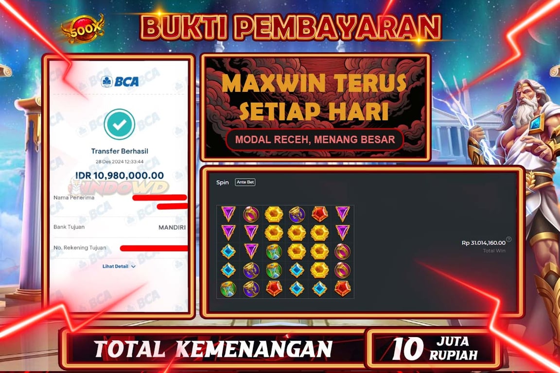 INDOWD JACKPOT SLOT  GATES OF OLYMPUS 1000 Rp10.980.000,- LUNAS