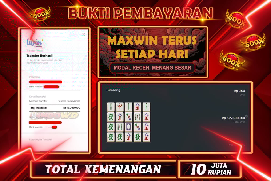 INDOWD JACKPOT SLOT MAHJONG WINS Rp.10.000.000,- LUNAS