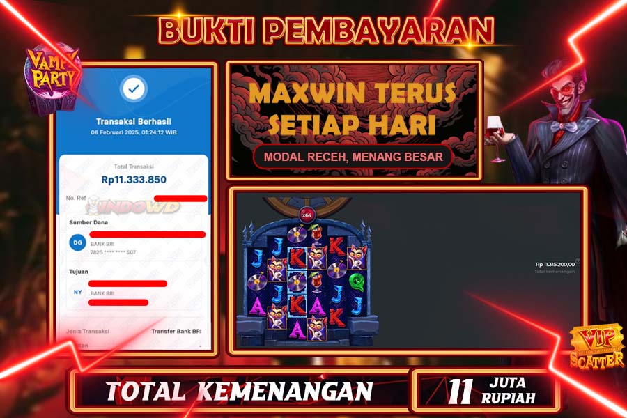 INDOWD JACKPOT SLOT VAMPR PARTY Rp11.333.850,- LUNAS