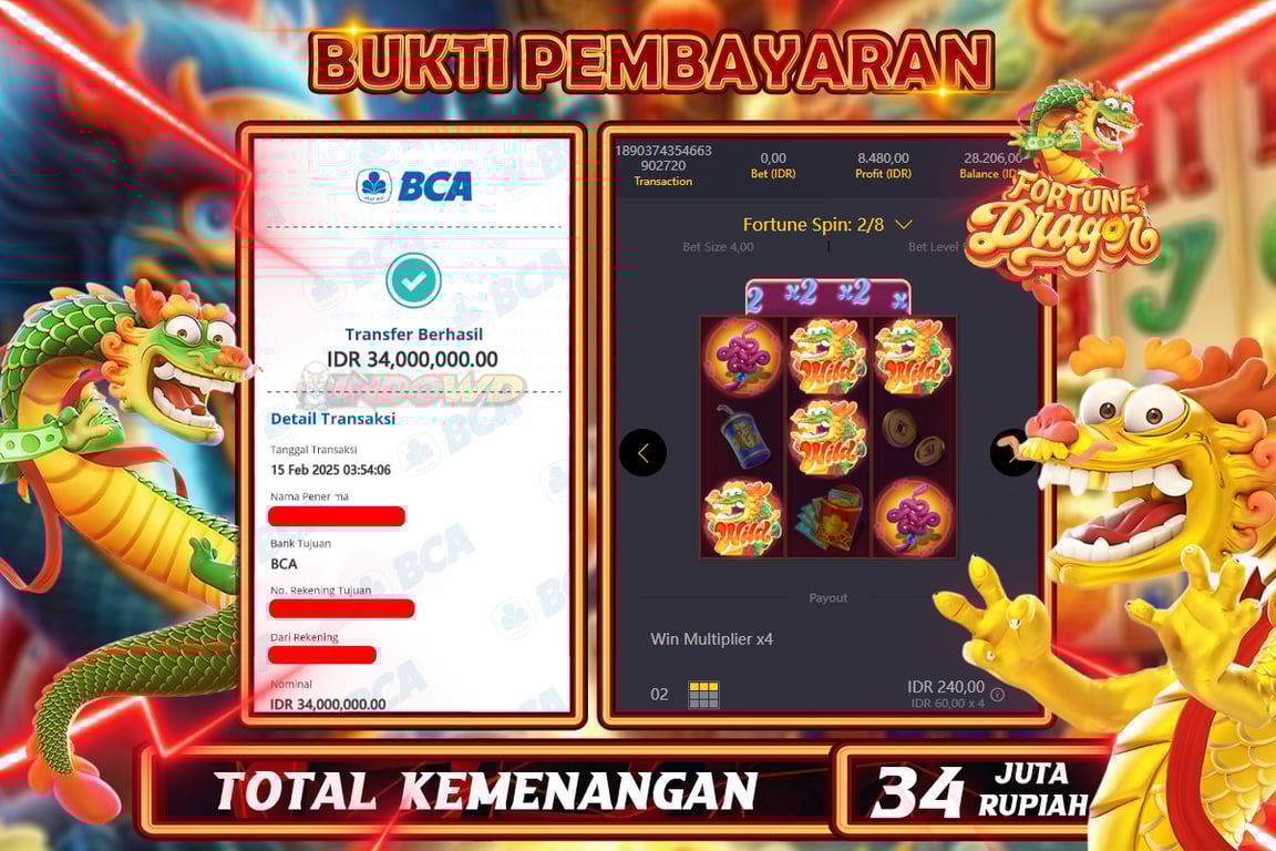 INDOWD JACKPOT SLOT FORTUNE DRAGON Rp.34.000.000,- LUNAS