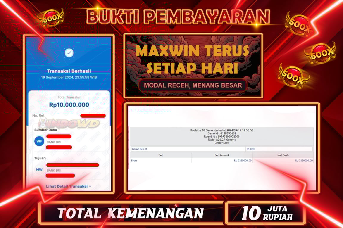 INDOWD JACKPOT CASINO ROULETTE Rp.10.000.000,- LUNAS