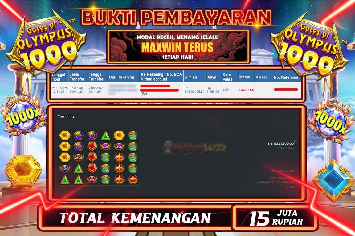 INDOWD JACKPOT SLOT GATES OF OLYMPUS 1000 Rp15.000.000,- LUNAS