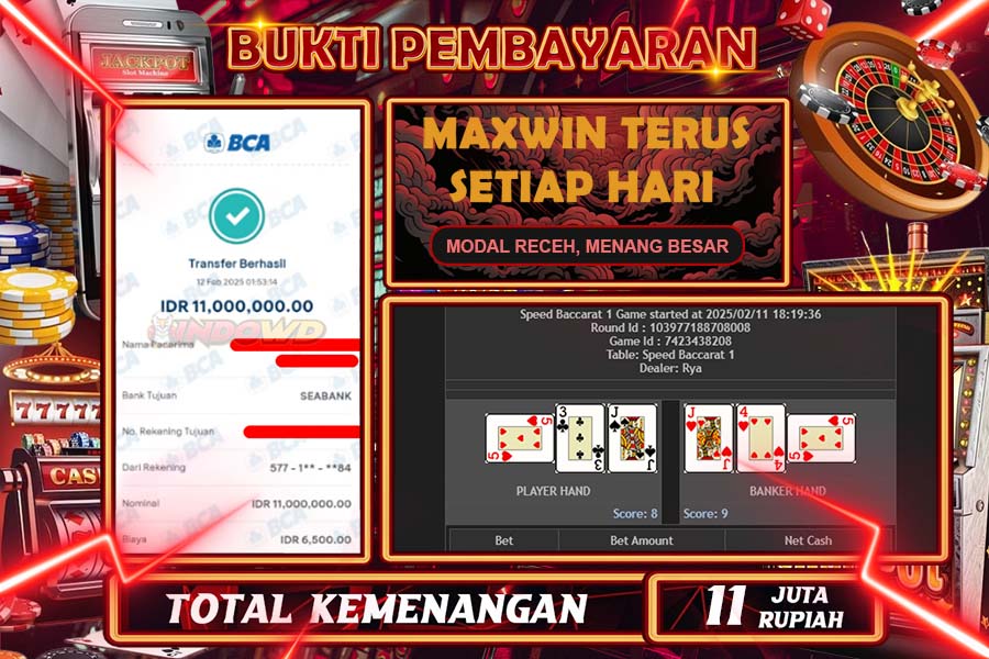 INDOWD JACKPOT BACCARAT Rp.11.000.000,- LUNAS