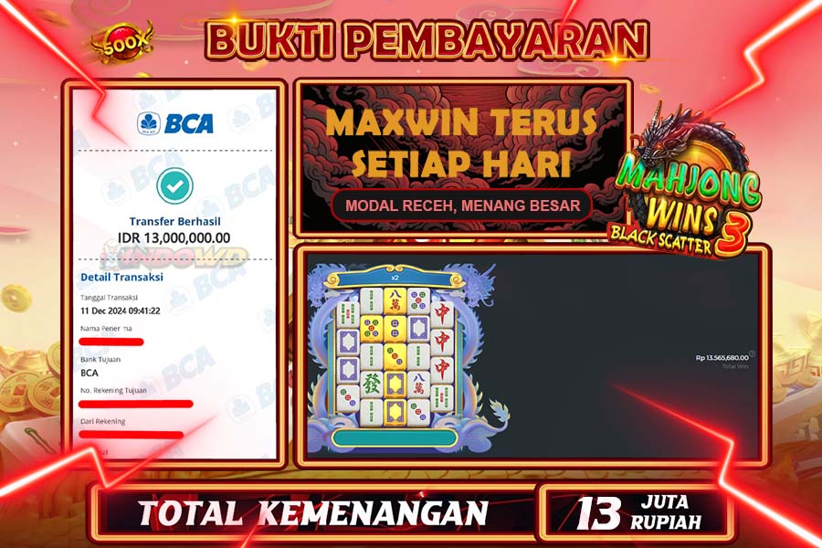INDOWD JACKPOT SLOT MAHJONG WINS 3  Rp.13.000.000,- LUNAS