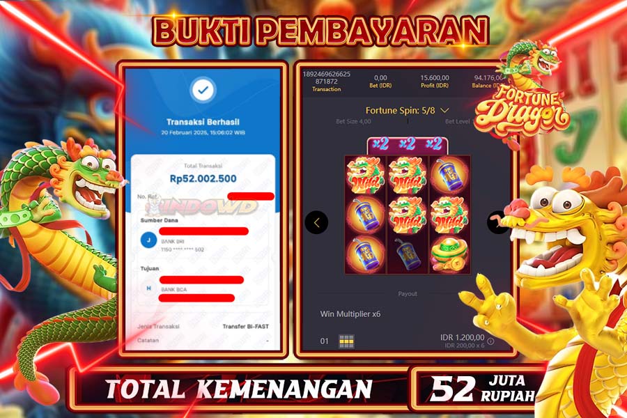 INDOWD JACKPOT SLOT FORTUNE DRAGON Rp52.002.500,- LUNAS