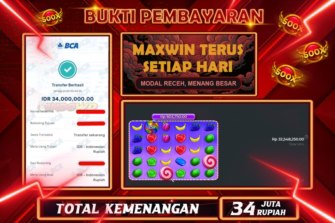 INDOWD JACKPOT SLOT SWEET BONANZA 1000 Rp.34.000.000,- LUNAS
