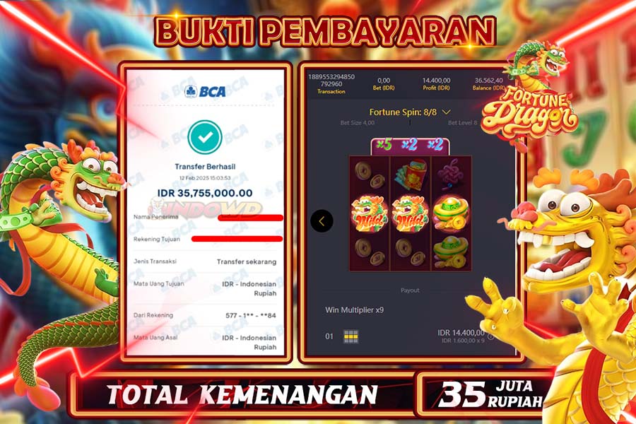 INDOWD JACKPOT SLOT FORTUNE DRAGON Rp.35.755.000,- LUNAS
