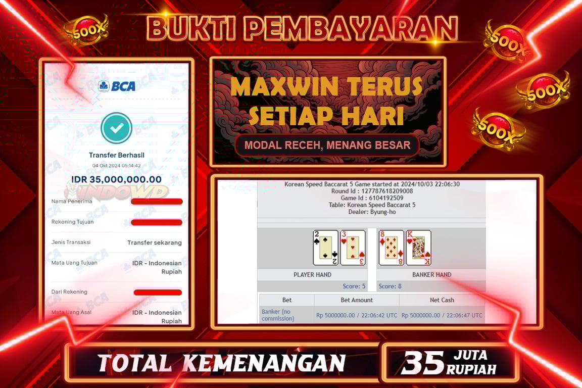 INDOWD JACKPOT BACCARAT Rp.35.000.000,- LUNAS