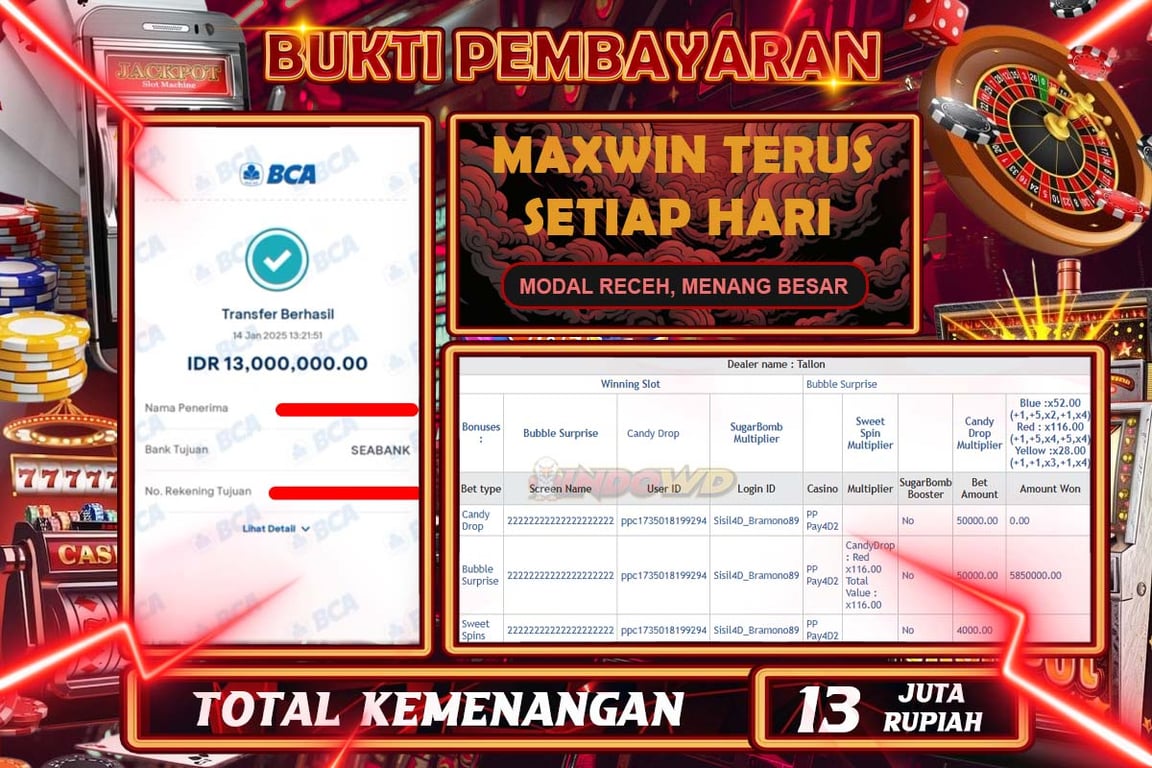 INDOWD JACKPOT BACCARAT Rp 13.000.000,- LUNAS