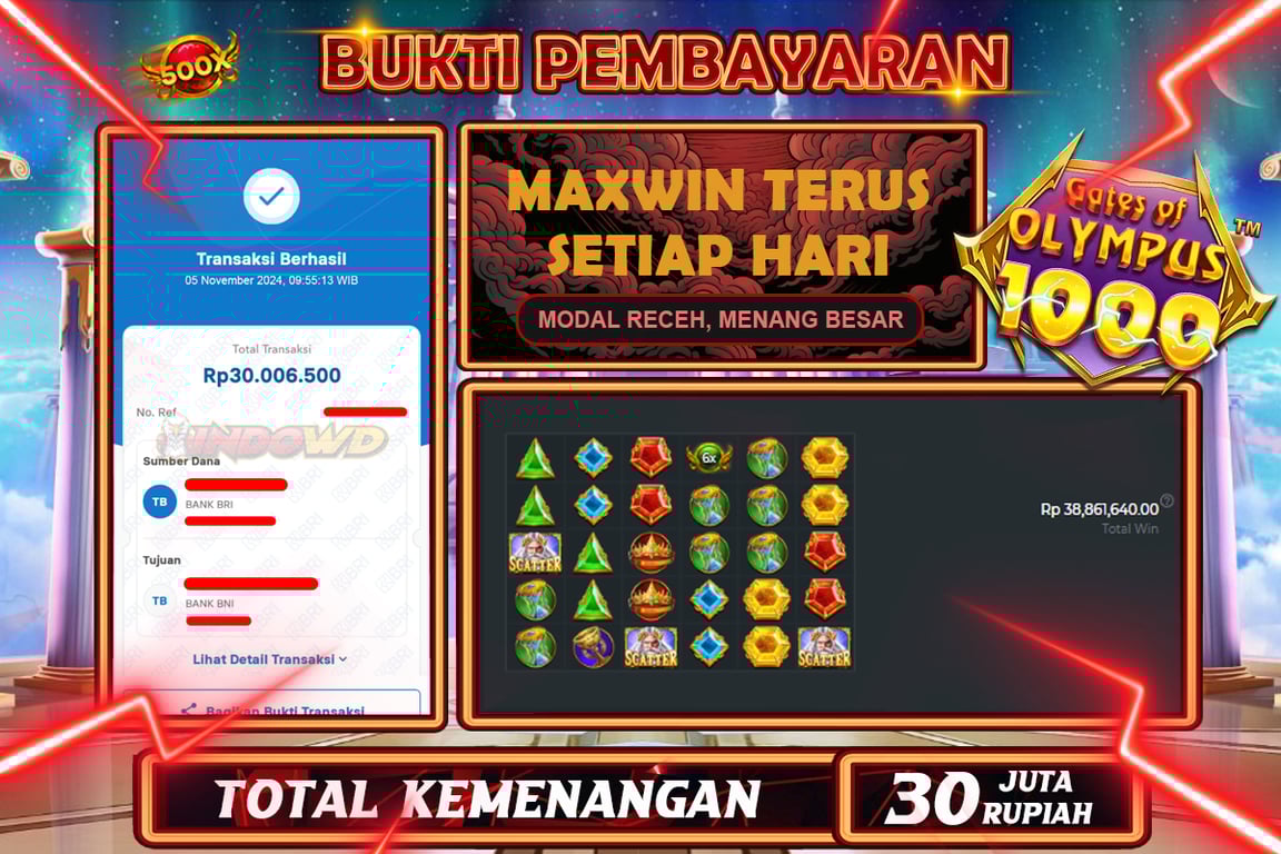 INDOWD JACKPOT SLOT GATES OF OLYMPUS 1000 Rp.30.000.000,- LUNAS