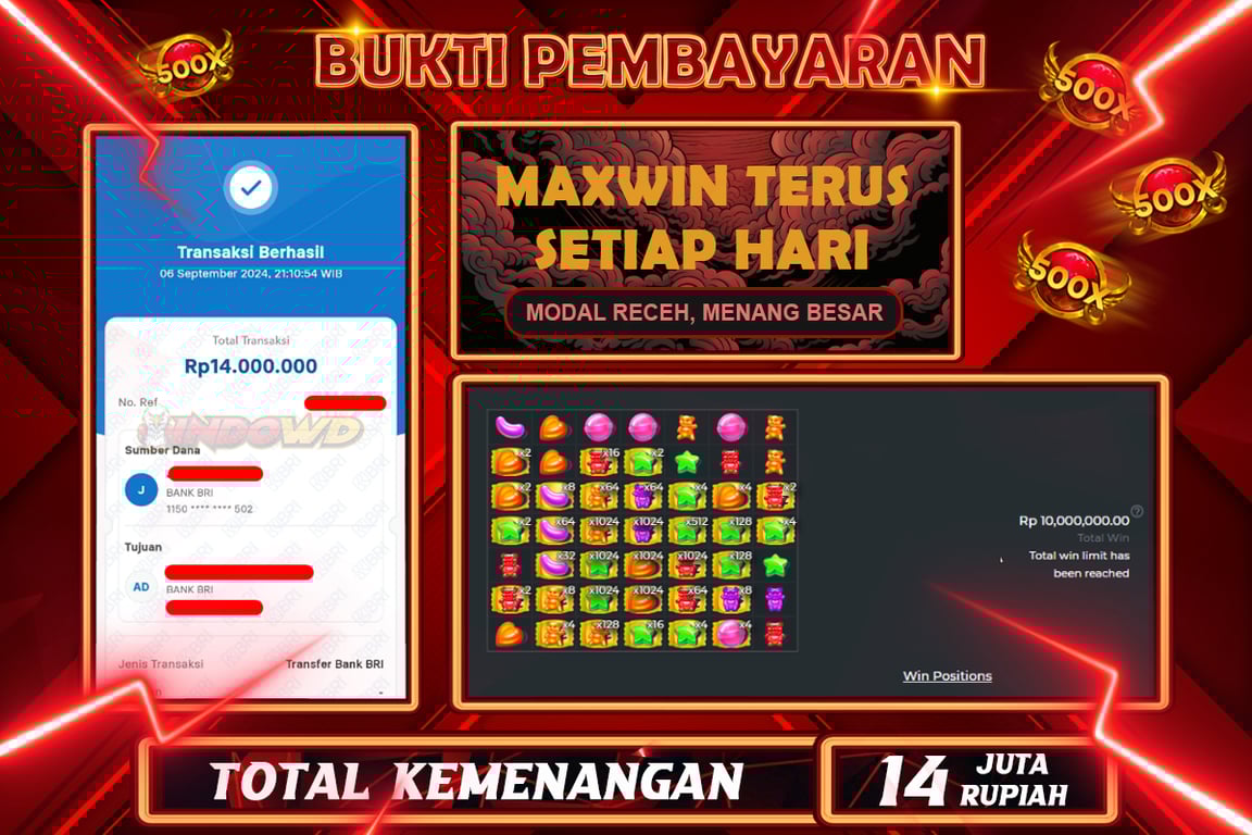 INDOWD JACKPOT SLOT SUGAR RUSH 1000 Rp.14.000.000,- LUNAS