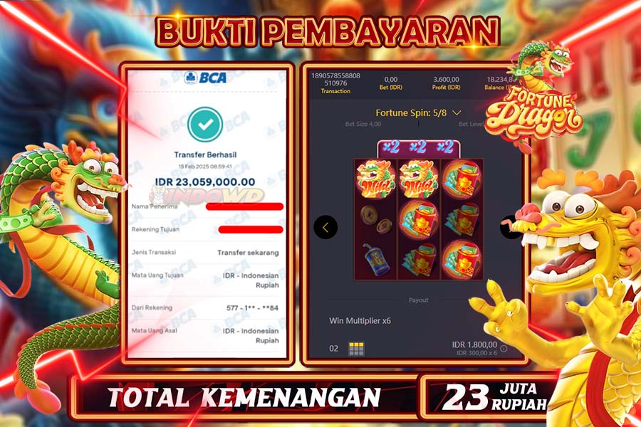 INDOWD JACKPOT SLOT FORTUNE DRAGON Rp.23.059.000,- LUNAS