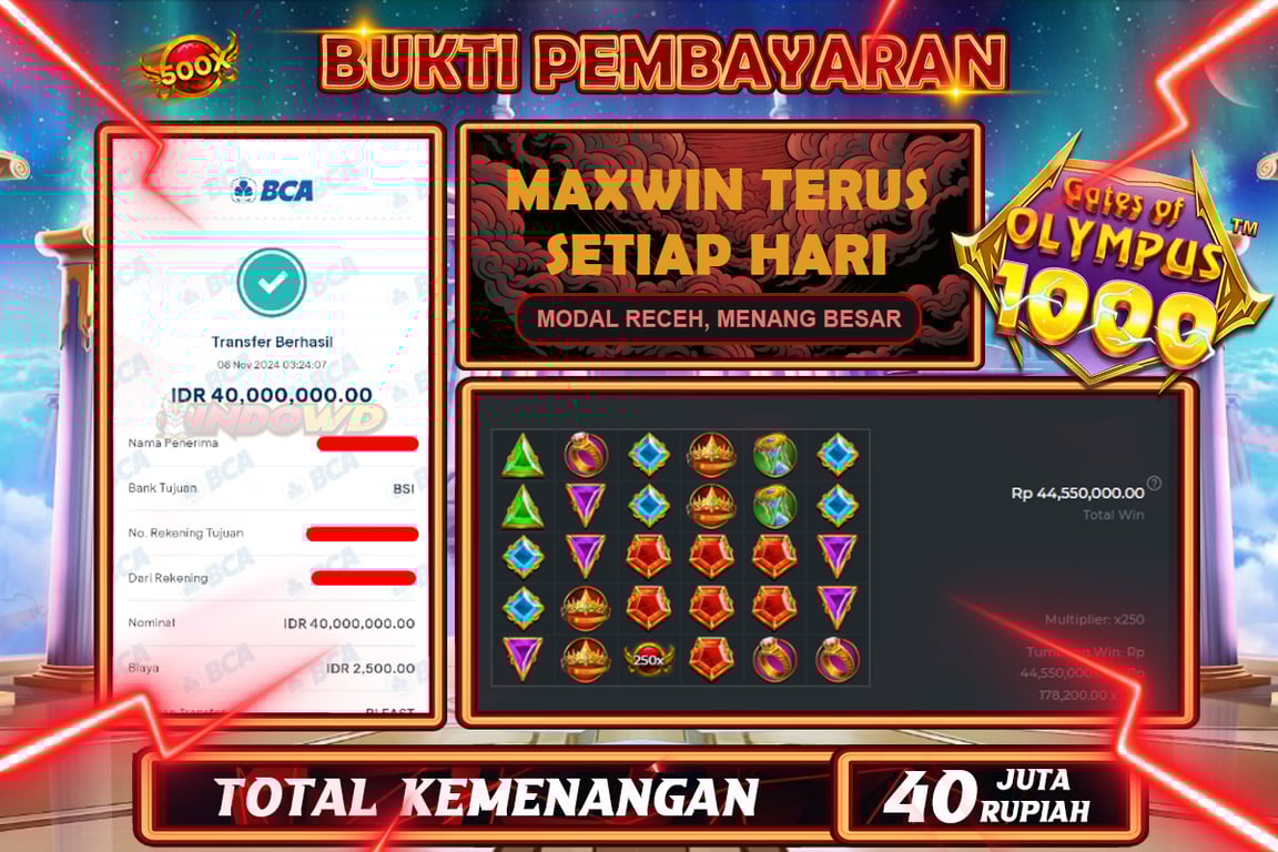 INDOWD JACKPOT SLOT GATES OF OLYMPUS 1000 Rp.40.000.000,- LUNAS