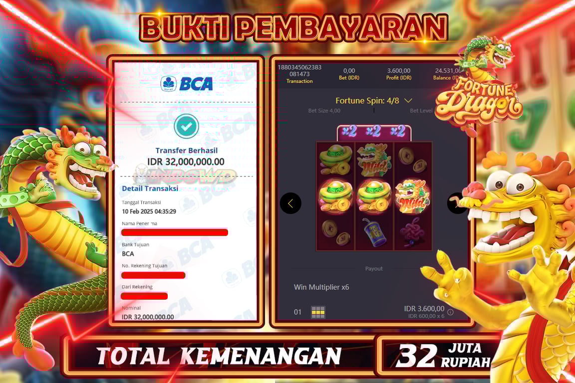 INDOWD JACKPOT SLOT FORTUNE DRAGON Rp32.000.000,- LUNAS