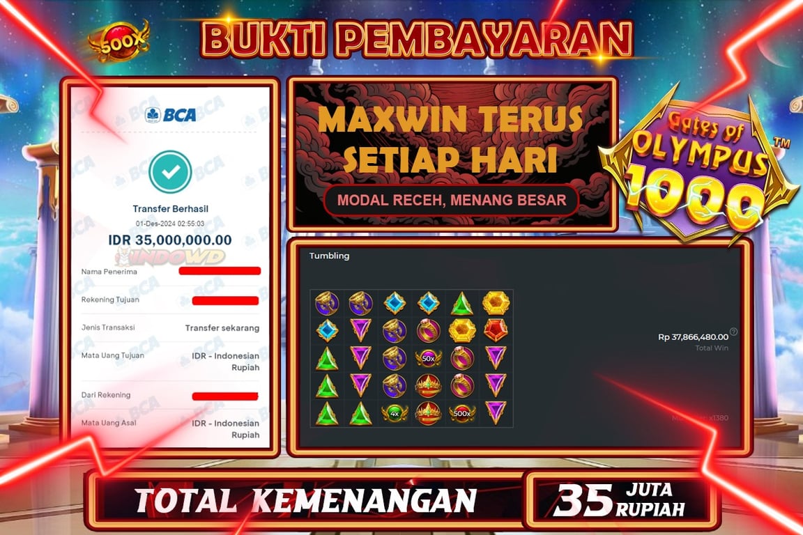 INDOWD JACKPOT SLOT GATES OF OLYMPUS 1000 Rp.35.000.000,- LUNAS