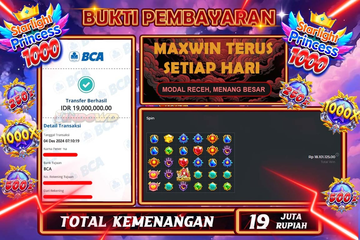 INDOWD JACKPOT SLOT STAR LIGHT PRINCESS 1000 Rp.19.000.000,- LUNAS