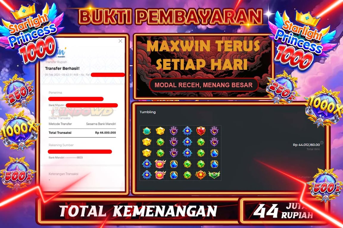 INDOWD JACKPOT SLOT STARLIGHT PRINCES 1000 Rp44.000.000,- LUNAS