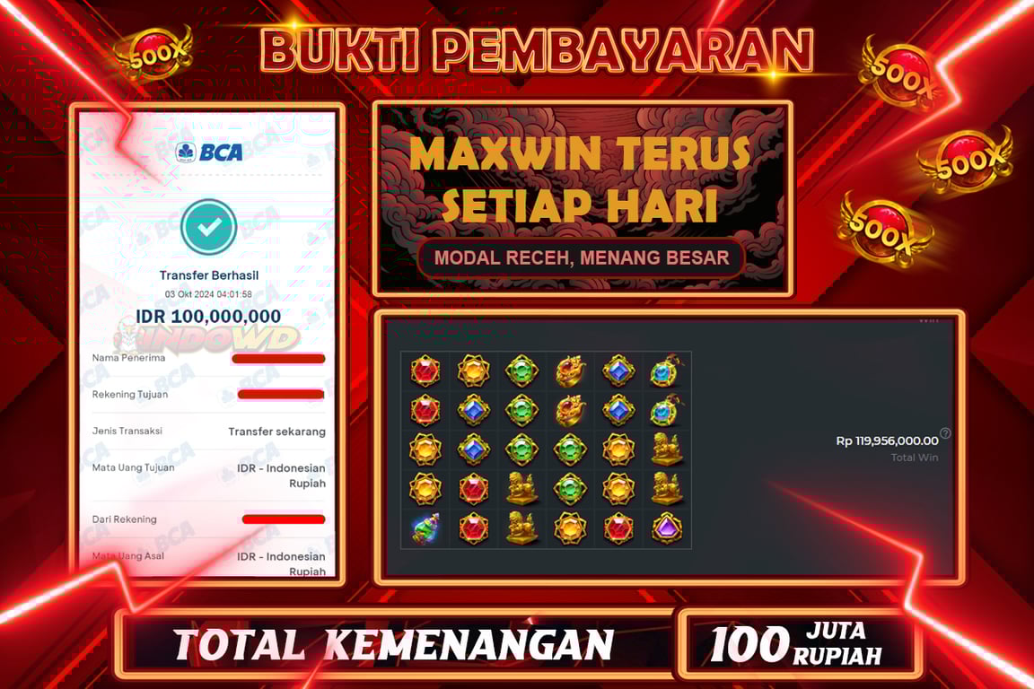 INDOWD JACKPOT SLOT GATOT KACA 1000 Rp.100.000.000,- LUNAS
