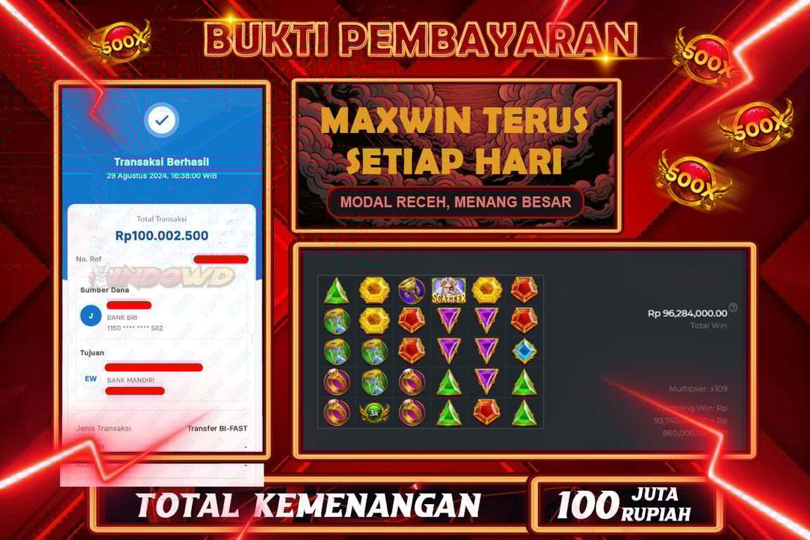 INDOWD JACKPOT SLOT GATES OF OLYMPUS Rp.100.000.000,- LUNAS