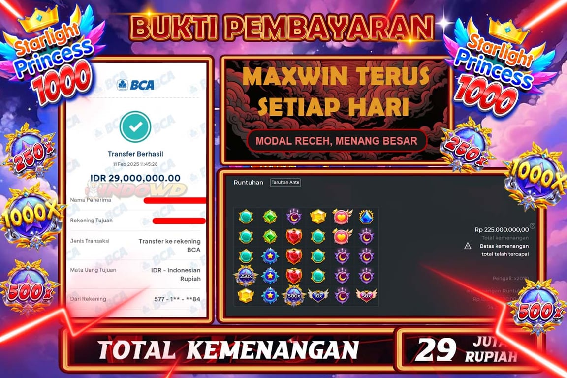 INDOWD JACKPOT SLOT STARLIGHT PRINCES 1000 Rp29.000.000,- LUNAS