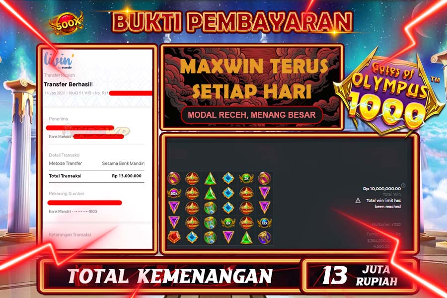 INDOWD JACKPOT SLOT GATES OF OLYMPUS 1000 Rp 13.000.000,- LUNAS