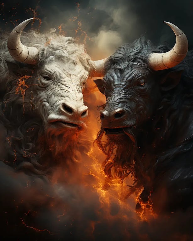 The Symbolism of the Battling White and Black Bulls