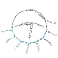 Anklet out of Steel with Synthetic Pearls. Length:22-30cm. Adjustable length.