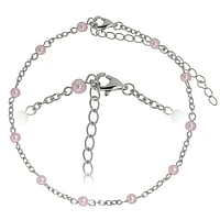 Anklet out of Steel with Synthetic Pearls. Length:24-29cm. Diameter:4mm. Adjustable length.