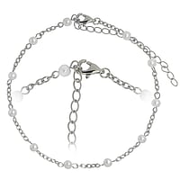 Anklet out of Steel with Synthetic Pearls. Length:24-29cm. Diameter:4mm. Adjustable length.