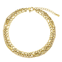 Anklet out of Stainless Steel with PVD-coating (gold color). Length:21-25,5cm. Adjustable length. Shiny.