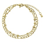 Anklet out of Stainless Steel with PVD-coating (gold color). Width:4mm. Length:21-26cm. Adjustable length.